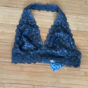 Women NWT Free People Gray Bralette Size Medium Halter Lace